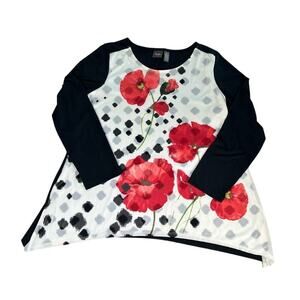 Asymmetrical Red and White Floral Blouse